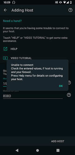 unable to connect error message 1 Yatse