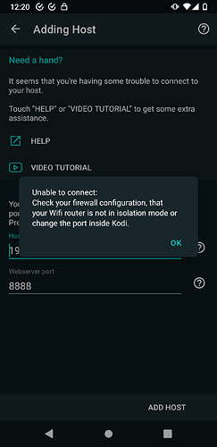 unable to connect 8888 Yatse